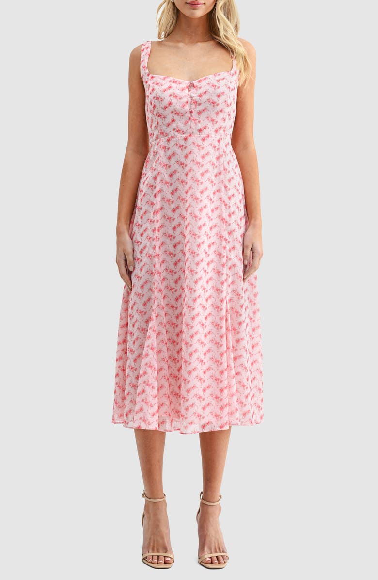 Lush Fit and Flare Midi Dress, Main, color, Pink Floral