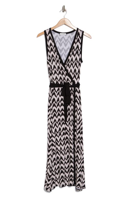 Loveappella Chevron Faux Wrap Midi Dress In Taupe/black