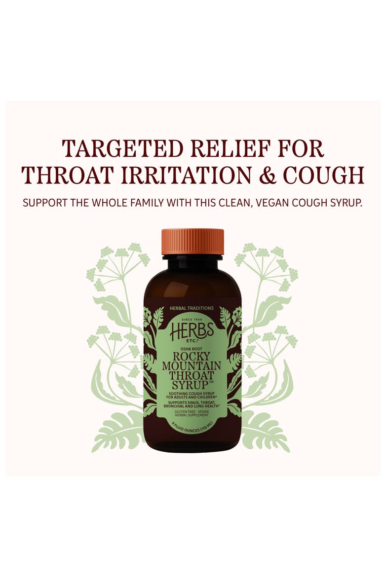 Rocky Mountain Throat Syrup - Supports Throat Wellness - Soothing Lung Health Support - Supports Sinus, Throat, Bronchiole & Lung Health - Gluten-Free & Vegan - 4 fl oz, Alternate, color, No Color