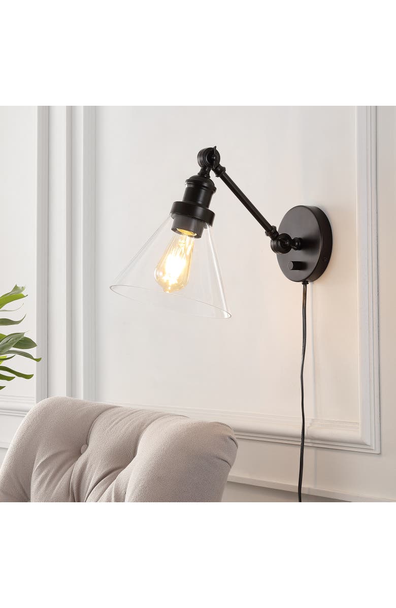 JONATHAN Y Cowie Iron/Glass Adjustable LED Wall Sconce, Alternate, color, 