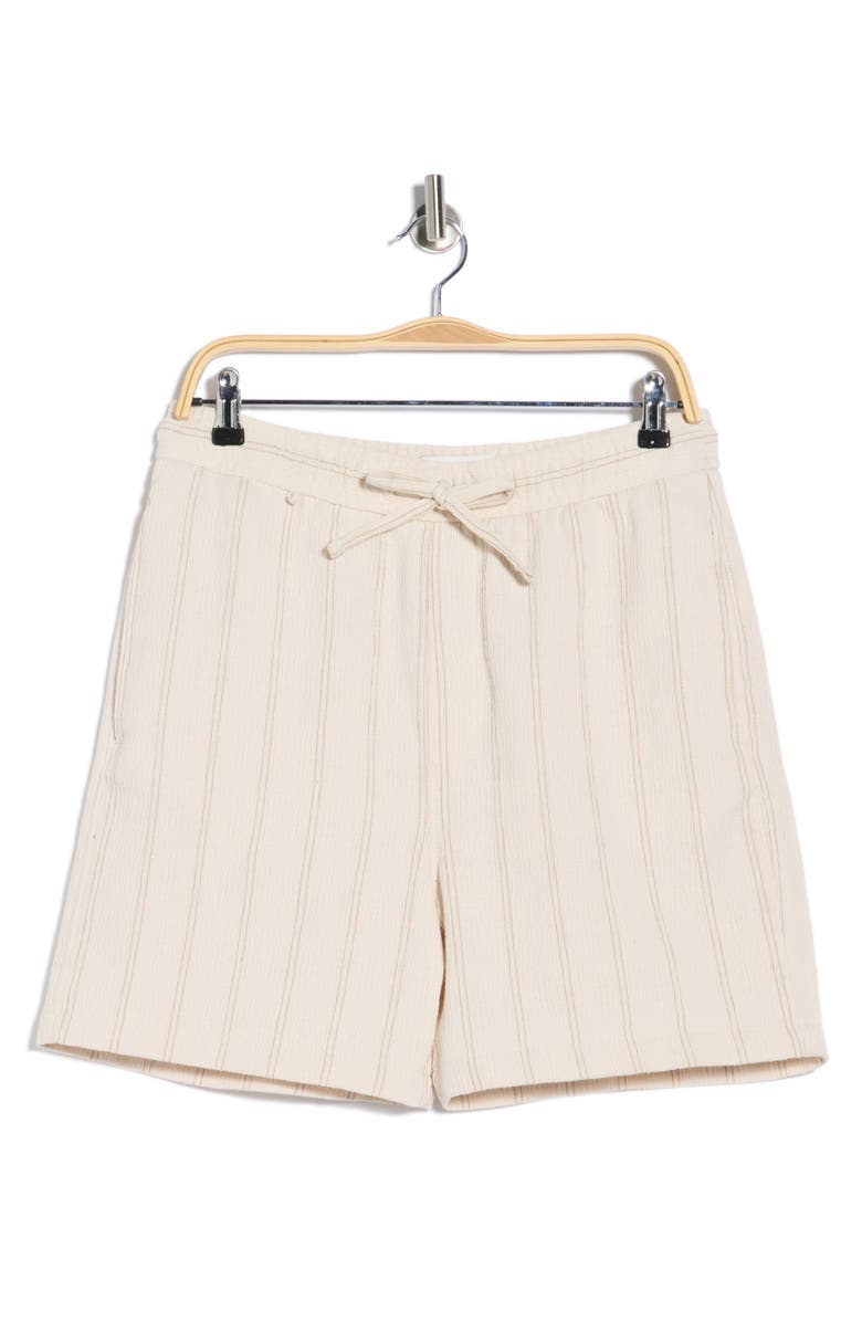 DENIM AND FLOWER Textured Drawstring Shorts, Main, color, Ecru/ Khaki Vertical Stripes