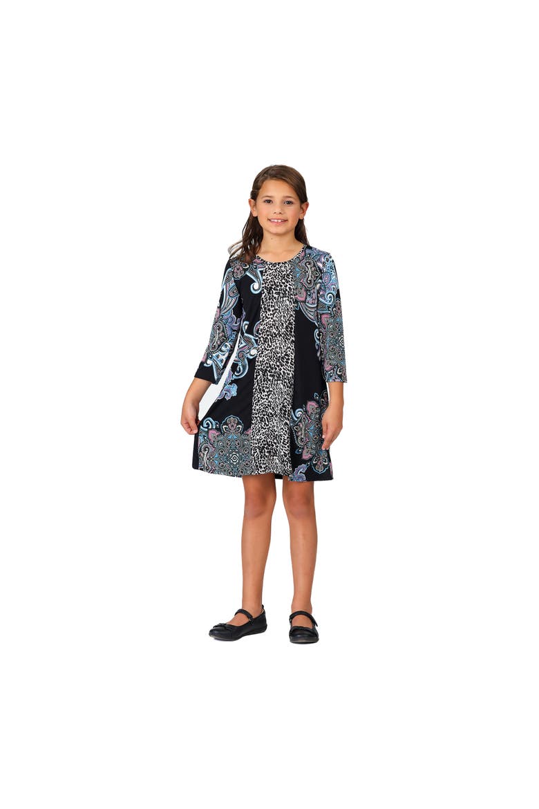 Long Sleeve Knee Length Dress, Main, color, Black Multi