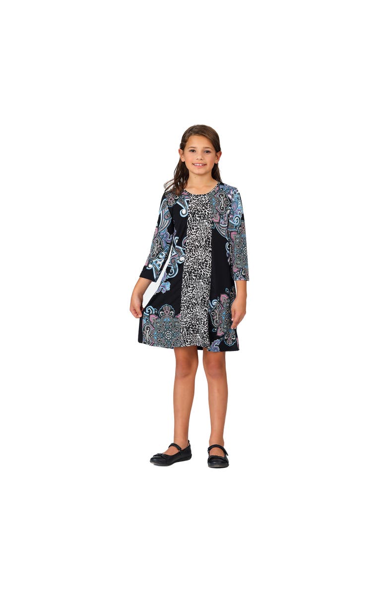 24sevenKid Long Sleeve Knee Length Dress, Main, color, Black Multi