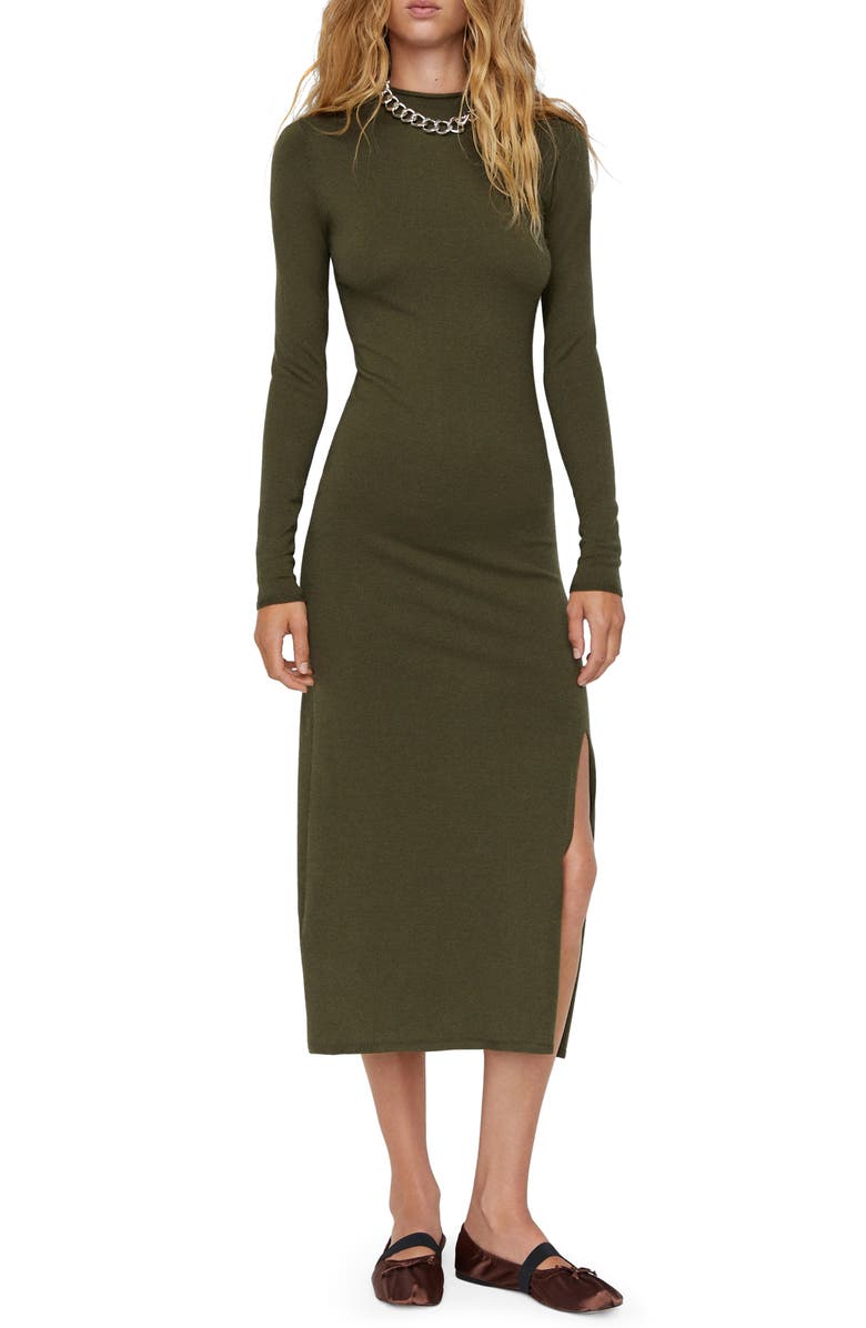 MANGO Mock Neck Long Sleeve Midi Sweater Dress, Main, color, 