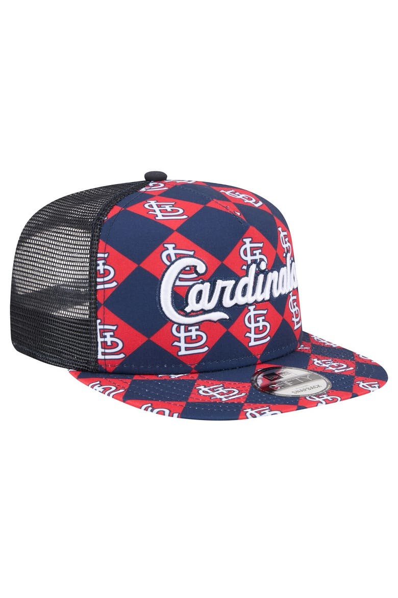 Men's New Era Navy St. Louis Cardinals Seeing Diamonds A-Frame Trucker 9FIFTY Snapback Hat, Alternate, color, Navy