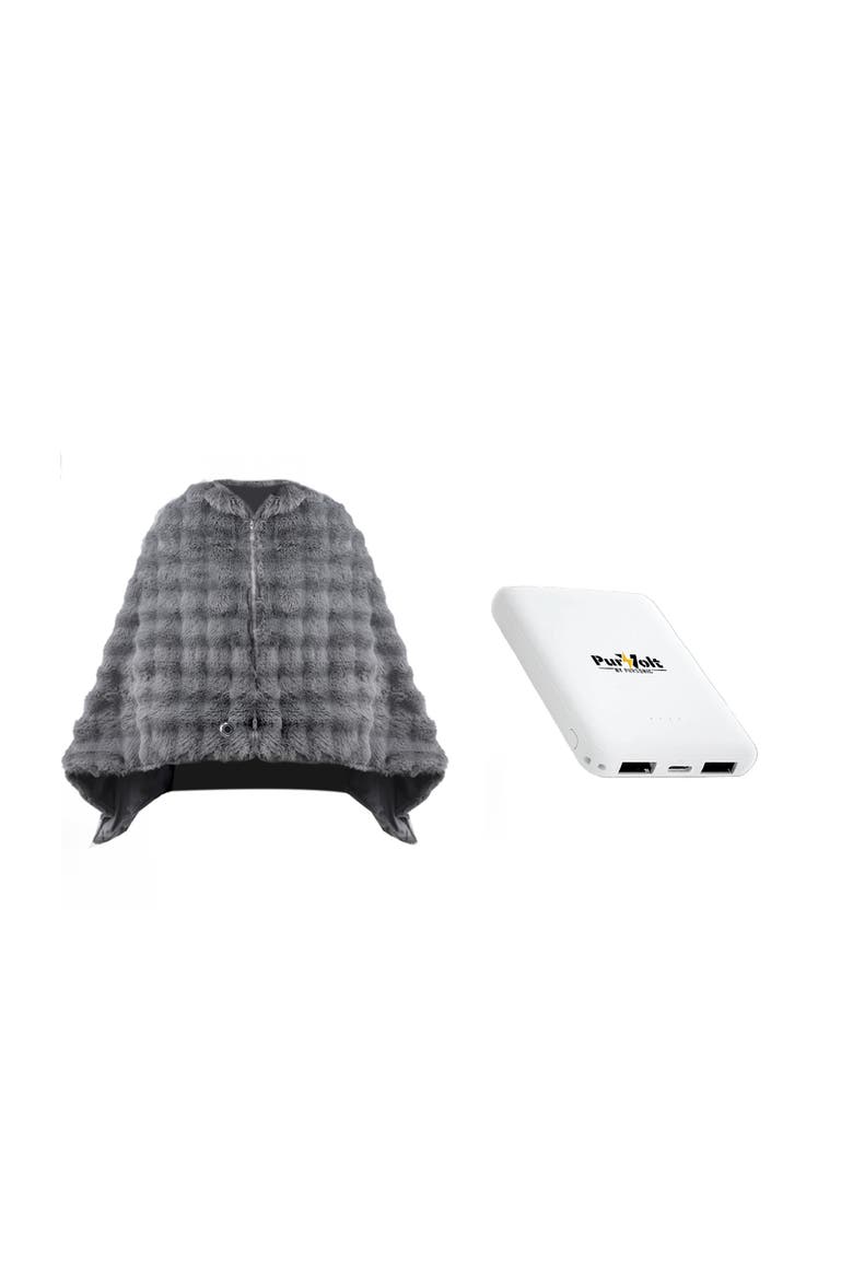 Electric Plush Heated Poncho Shawl & Ultra-Compact Power Bank, Main, color, Multicolor