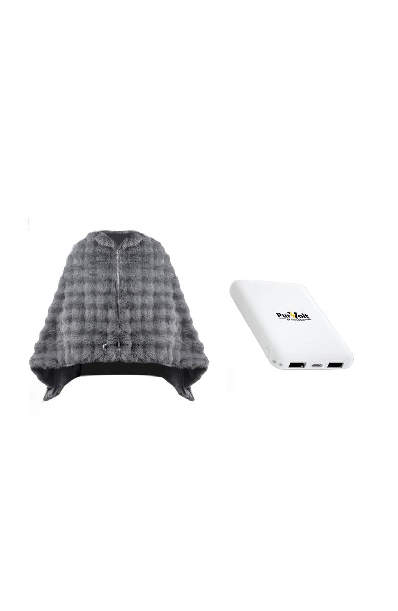 PURSONIC Electric Plush Heated Poncho Shawl & Ultra-Compact Power Bank, Main, color, Multicolor