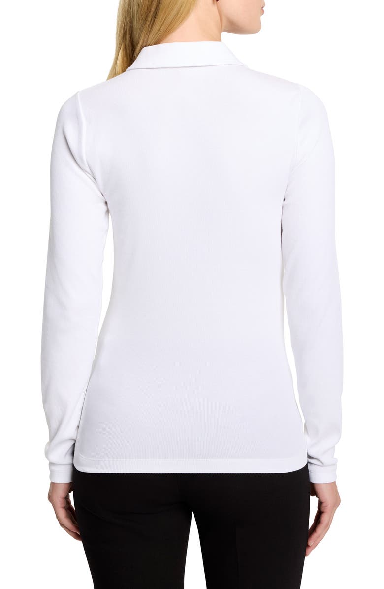 NIC+ZOE Perfect Knit Rib Long Sleeve Polo, Alternate, color, Paper White