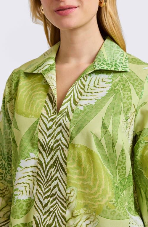 Foxcroft Agnes Mixed Palm Print Cotton Shirt In Green Multi