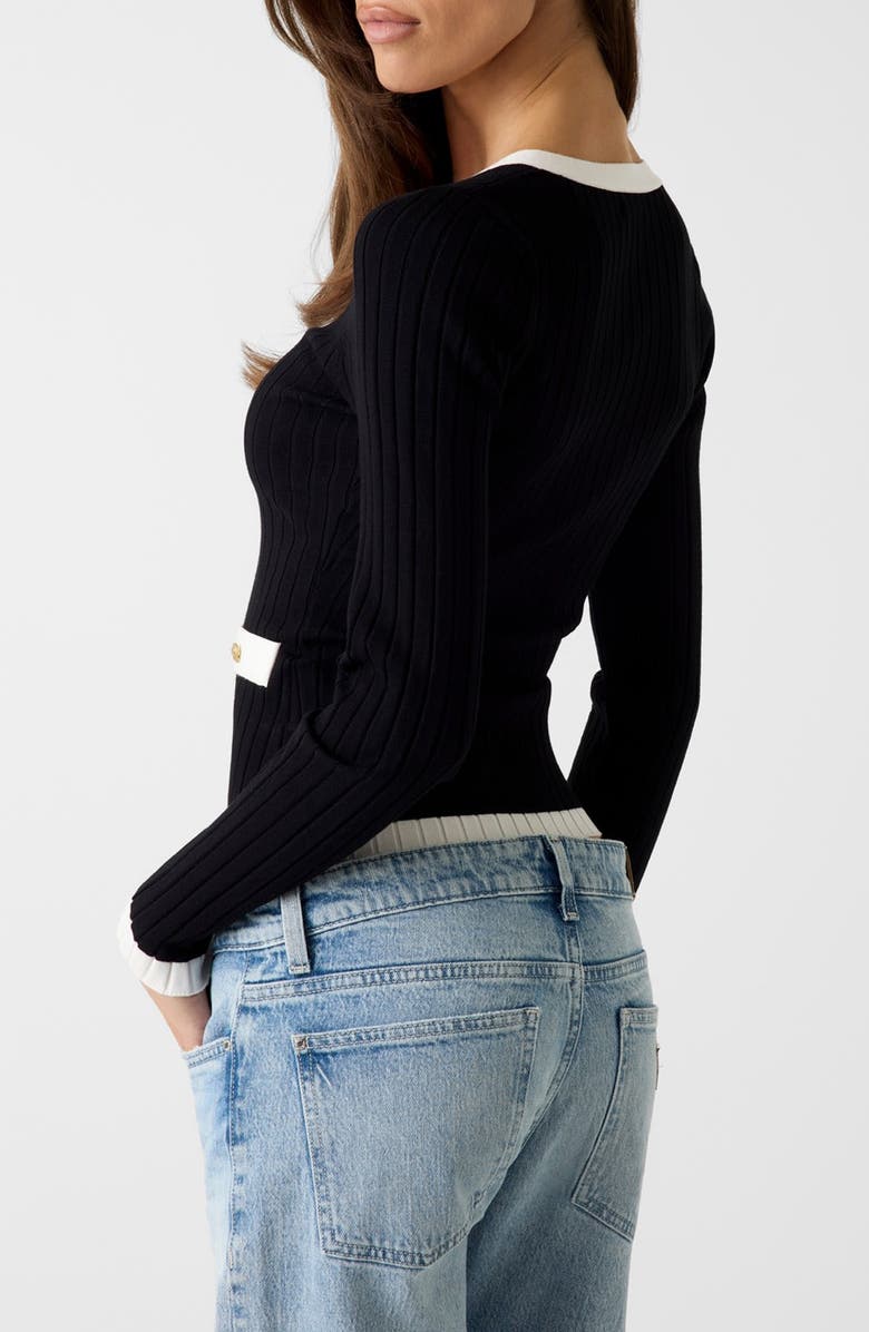 GUESS Laurel Tipped V-Neck Sweater, Alternate, color, Black