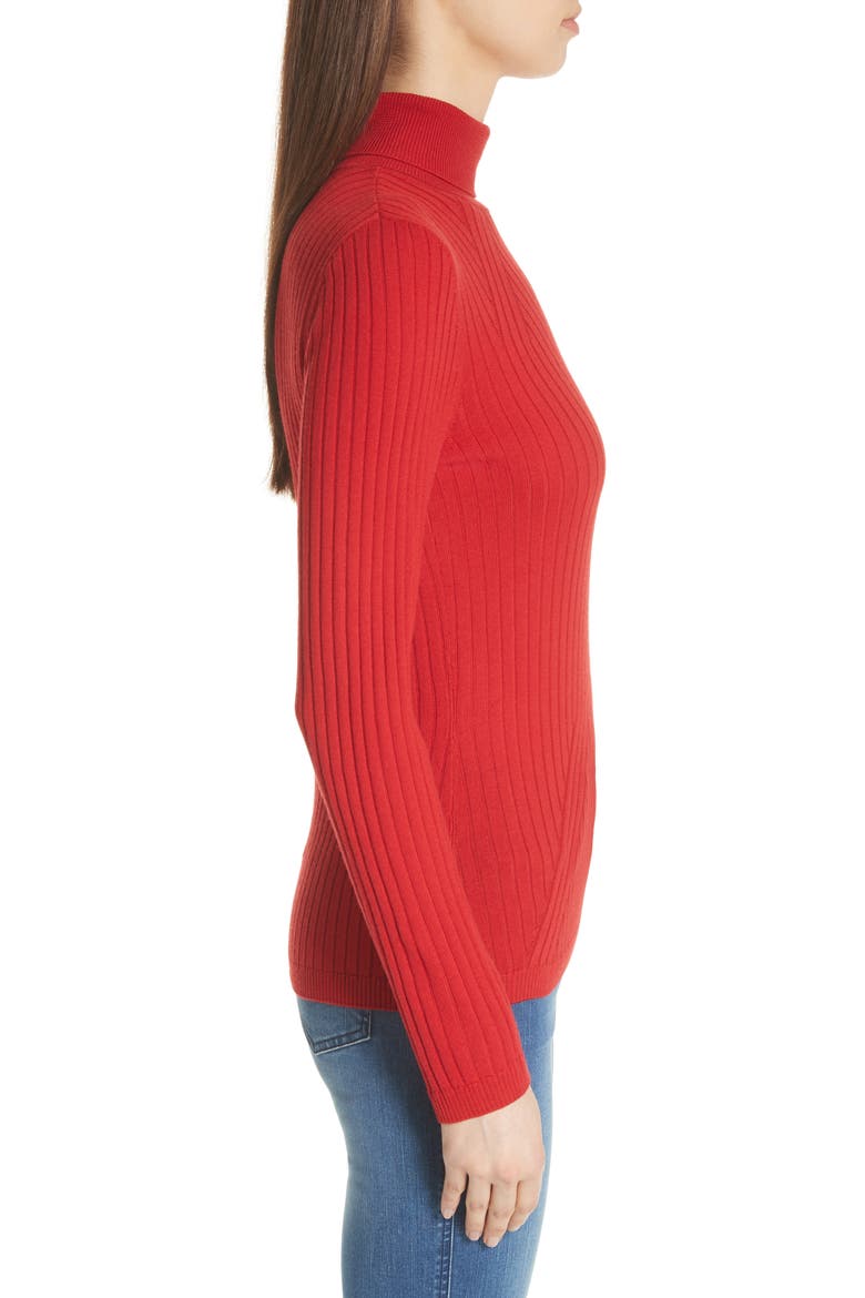 Rib Knit Turtleneck Sweater, Alternate, color, BURNT RED