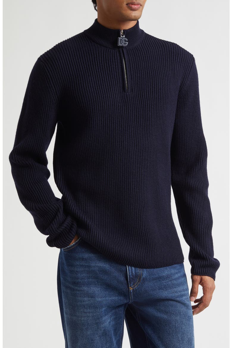 Virgin Wool Quarter Zip Sweater, Main, color, B6712 BLU