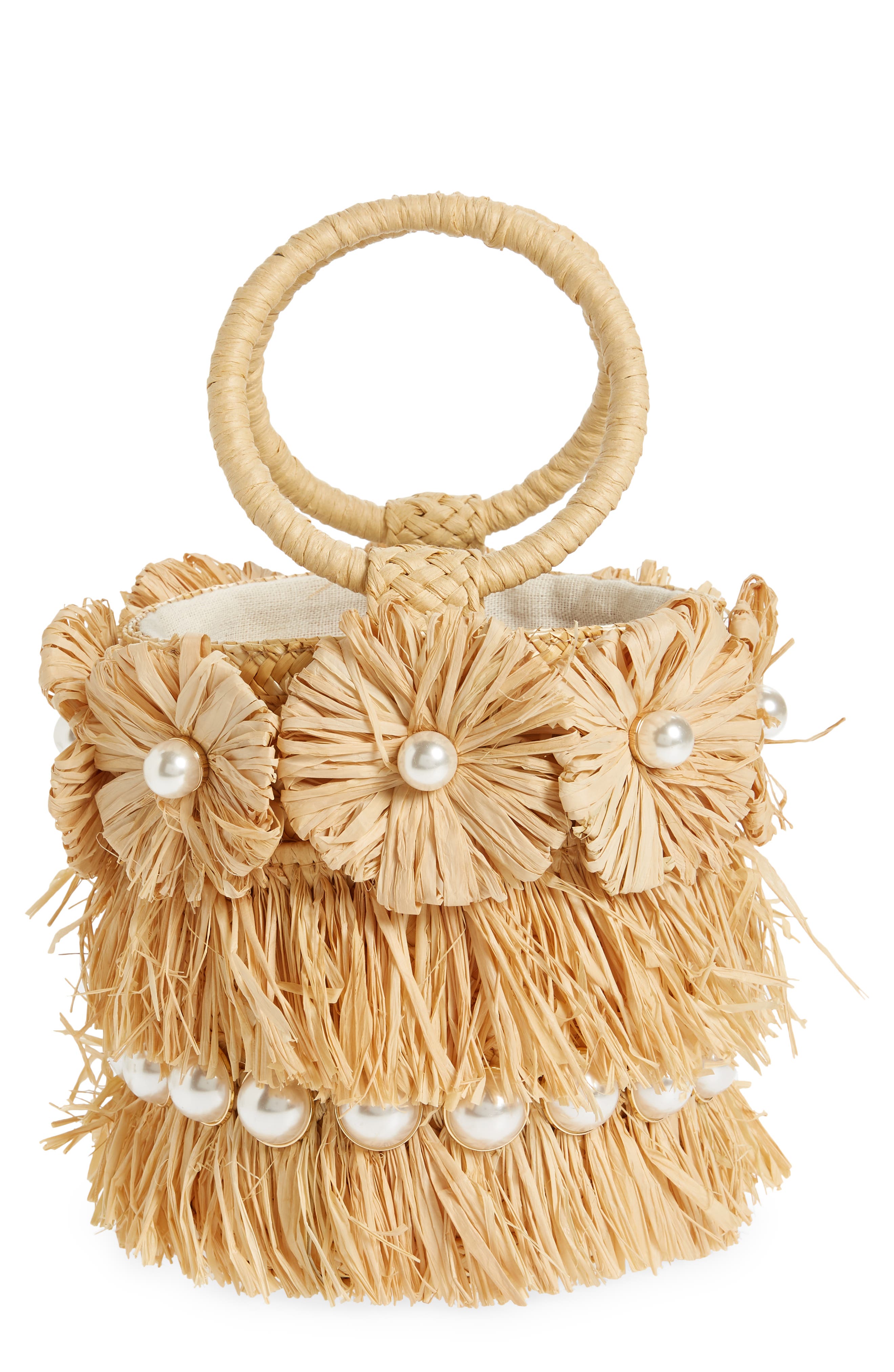 Liv Floral Straw Bucket Bag, Main, color, NATURAL