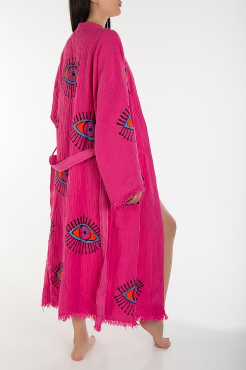 Forever & Always Shoes Aria Evil Eye Handmade Cotton Kimono In Pink