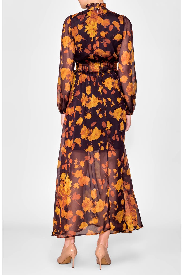 Floral Long Sleeve Chiffon Dress, Alternate, color, BURNT ORANGE FLORAL