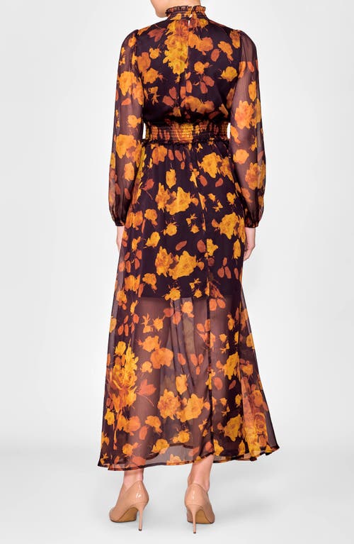 Melloday Floral Long Sleeve Chiffon Dress In Multi
