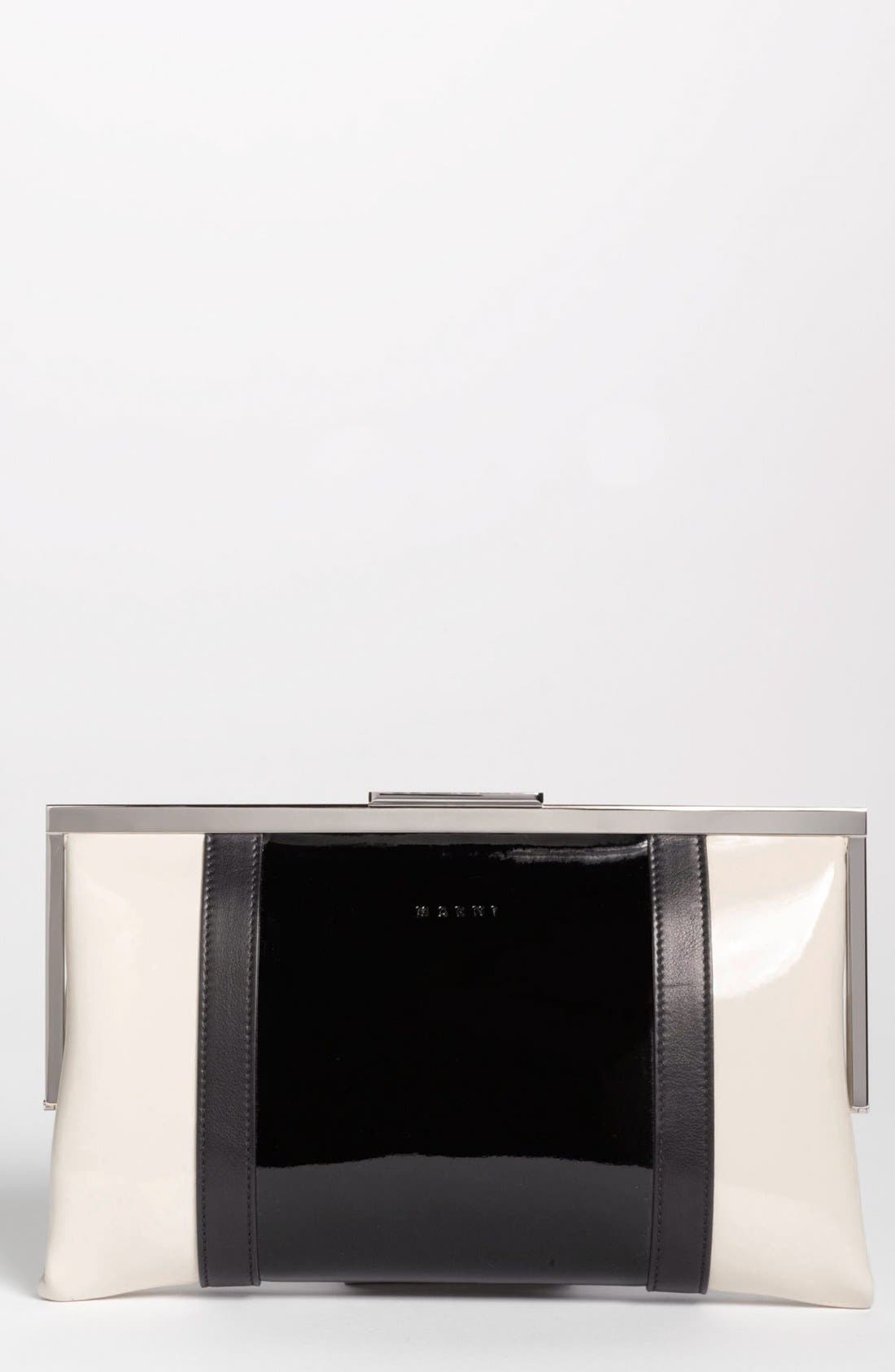 Bicolor Frame Clutch, Main, color, COAL/ SILK WHITE