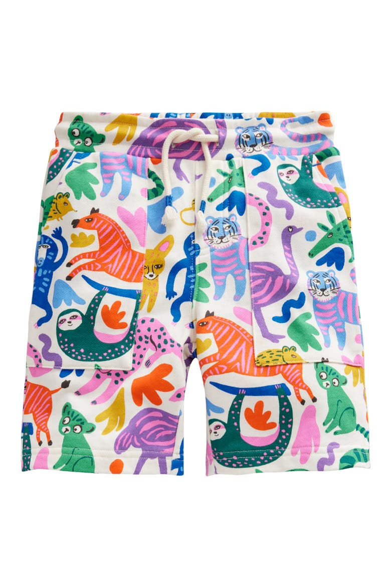 Kids' Safari Print Cotton Sweat Shorts, Main, color, MULTI SAFARI FRIENDS