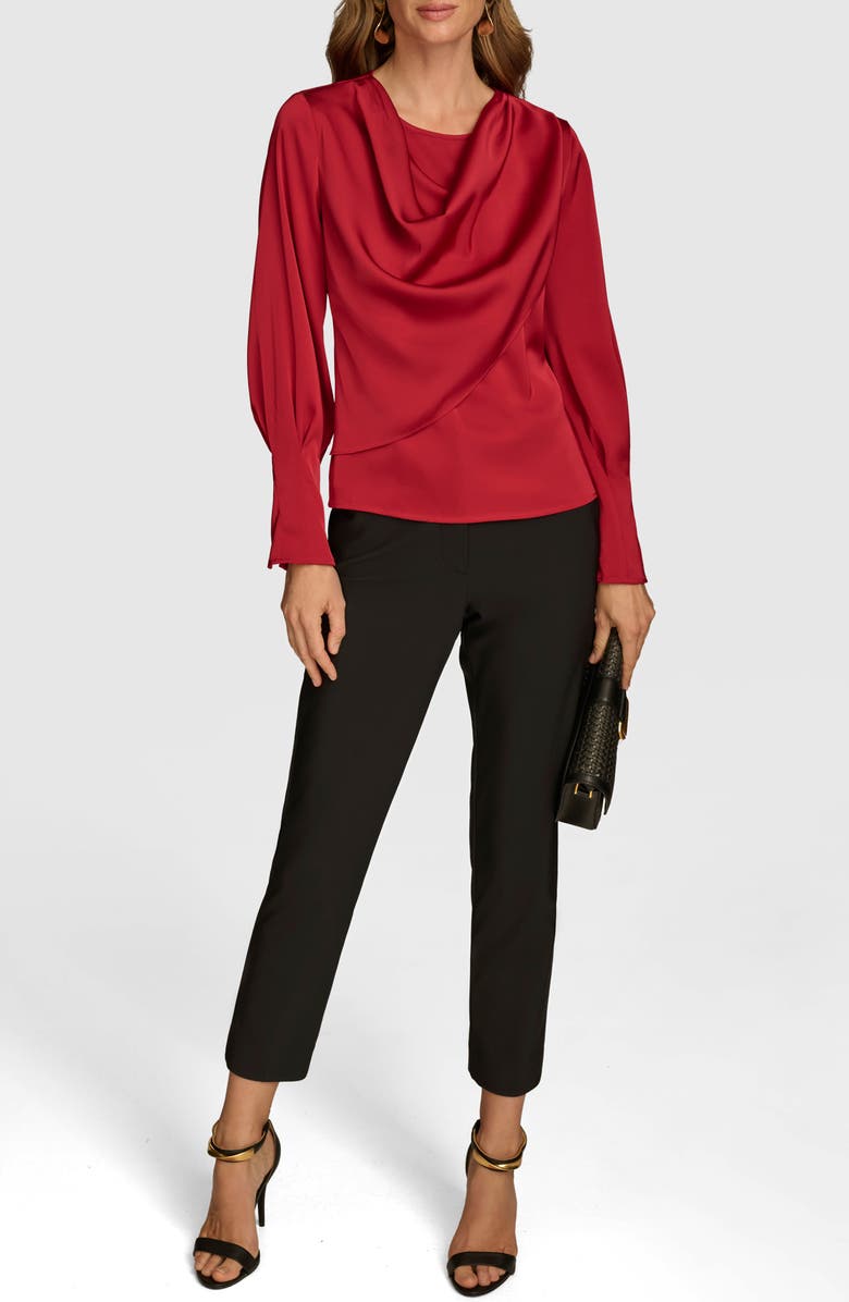 Donna Karan New York Satin Cowl Neck Top, Alternate, color, Metropolitan Red