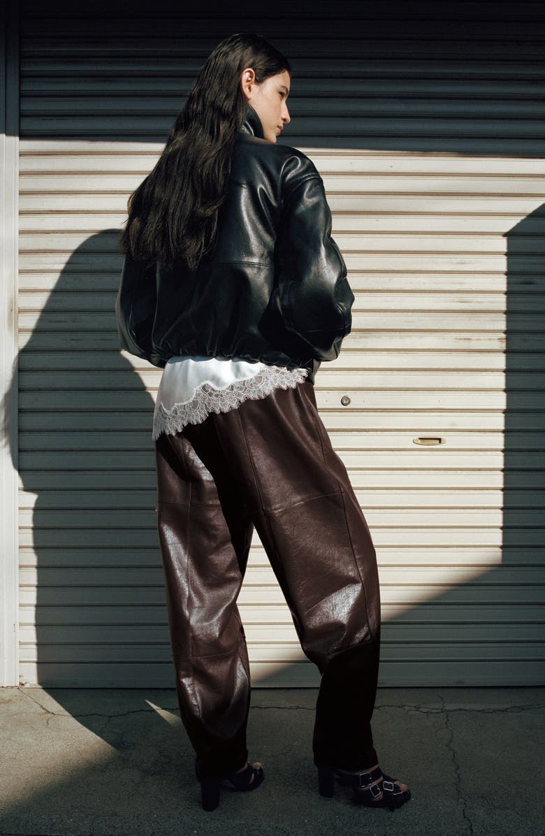 MANGO Button Hem Leather Pants, Alternate, color, 