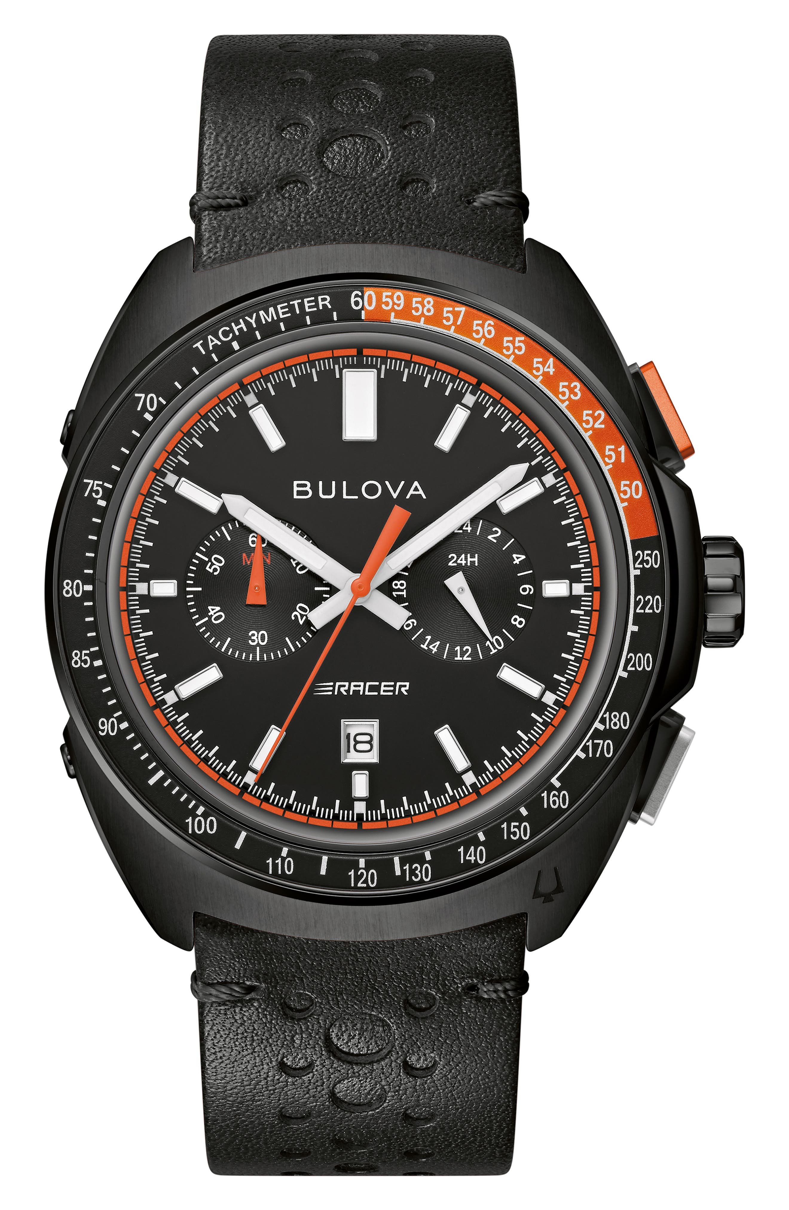 BULOVA Racer Chronograph Leather Strap Watch, 42mm