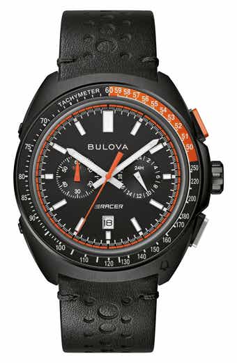 BULOVA Racer Chronograph Leather Strap Watch, 42mm