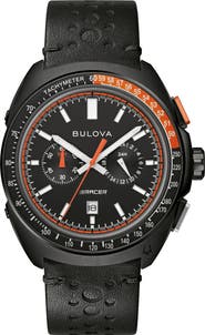 BULOVA Racer Chronograph Leather Strap Watch, 42mm