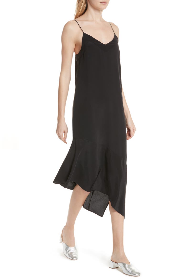Jada Asymmetrical Silk Slip Dress, Alternate, color, TRUE BLACK