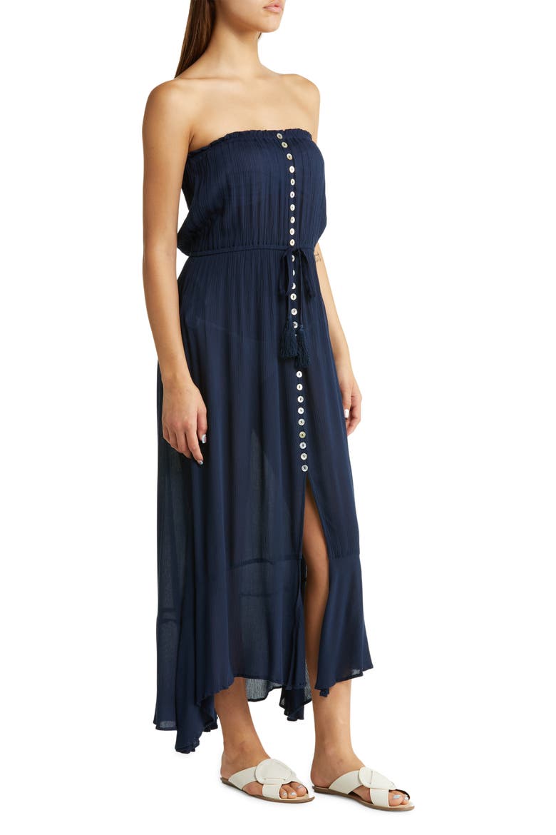 Strapless Maxi Cover-Up Dress, Alternate, color, NAVY