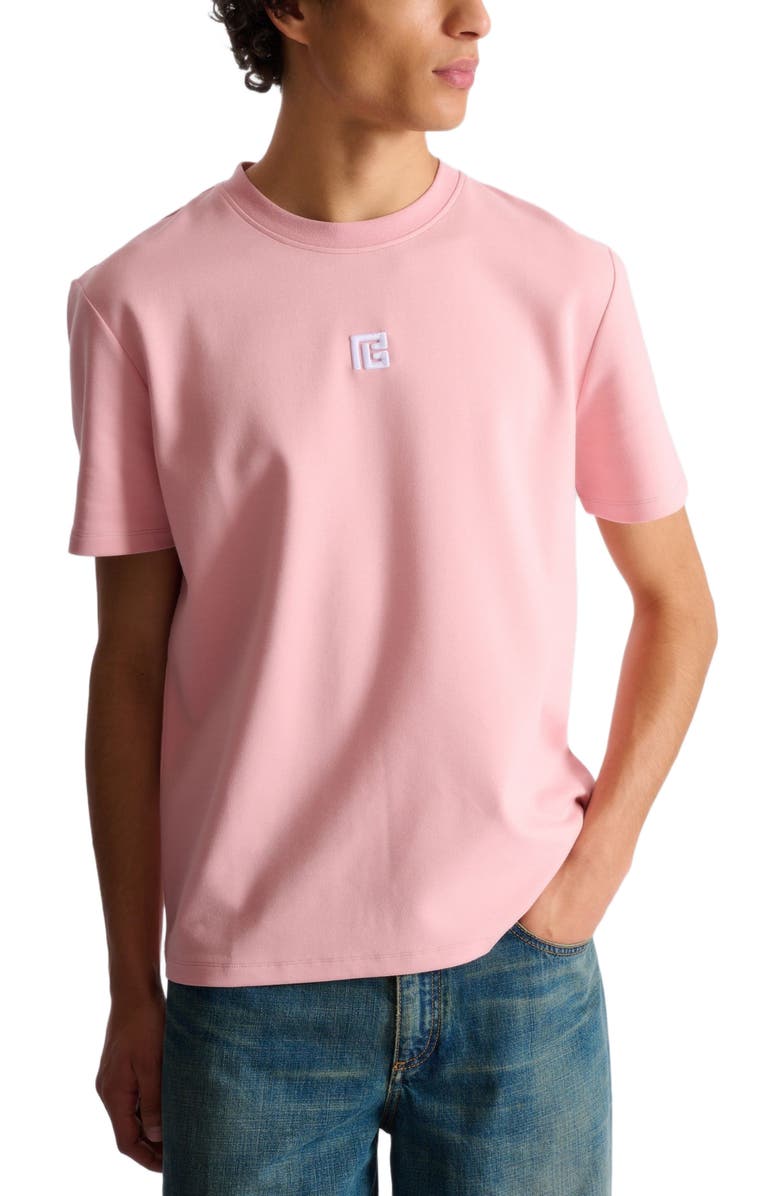 Balmain T-shirt with embroidered logo, Alternate, color, Pink