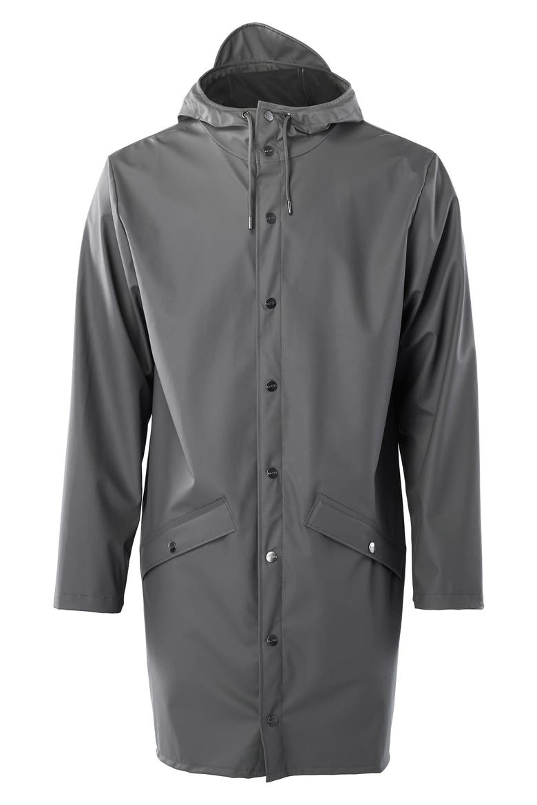Waterproof Hooded Long Rain Jacket, Alternate, color, CHARCOAL