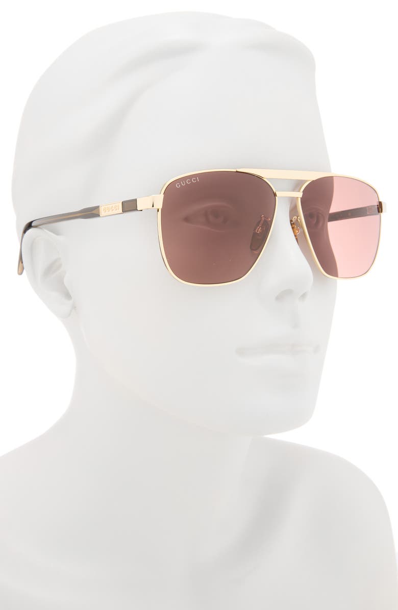 Gucci 58mm Aviator Sunglasses, Alternate, color, Gold Brown Brown