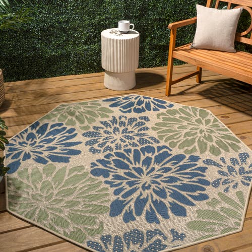 Jonathan Y Zinnia Modern Floral Textured Weave Octagon Indoor/outdoor Area Rug In Blue