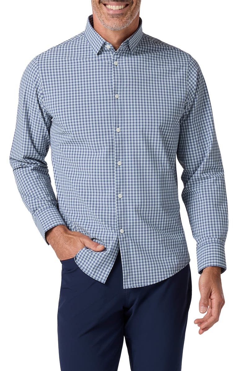 Mizzen+Main Leeward No Tuck Trim Fit Gingham Performance Button-Up Shirt, Main, color, Aluminum Crew Gingham
