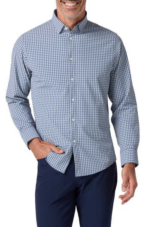 Leeward No Tuck Trim Fit Gingham Performance Button-Up Shirt