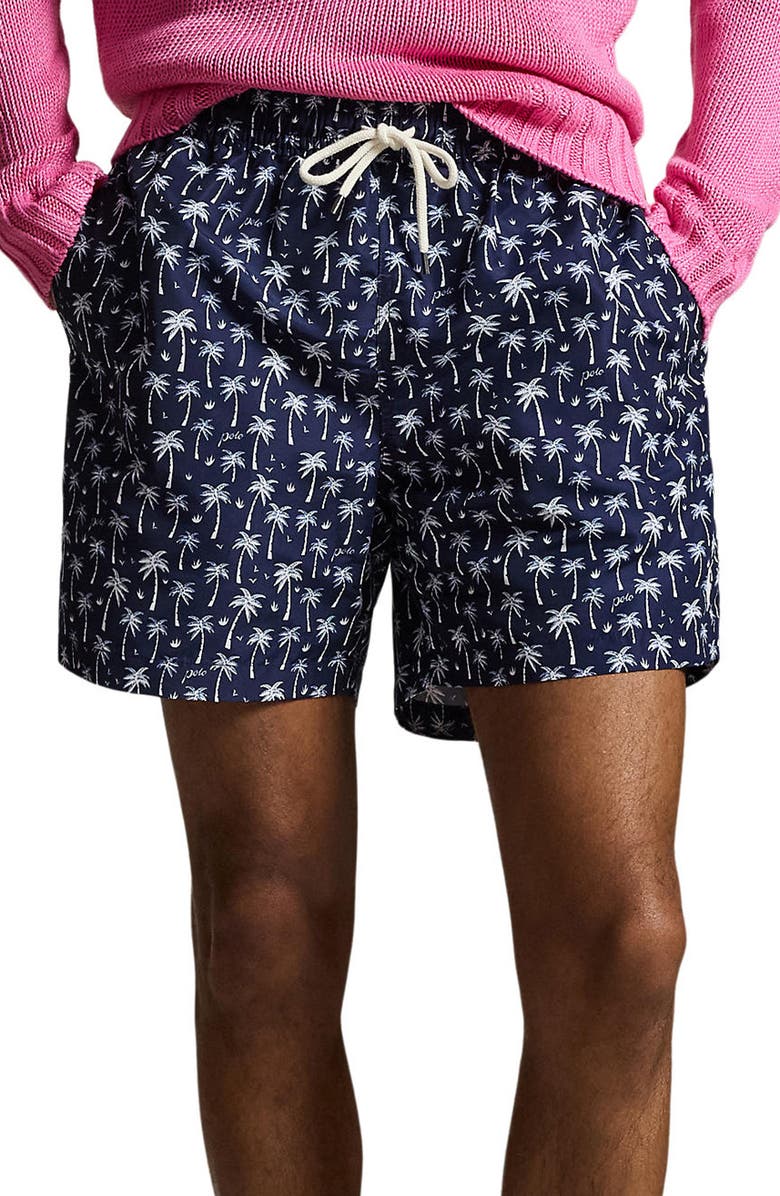 Polo Ralph Lauren Traveler Classic Print Swim Trunks, Main, color, Blue Polo Palms
