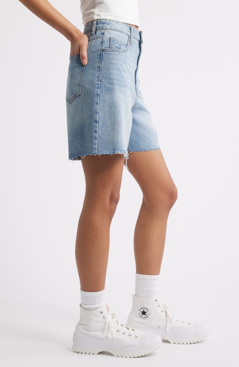 BP. Raw Hem High Waist Denim Jorts, Alternate, color, Medium Wash