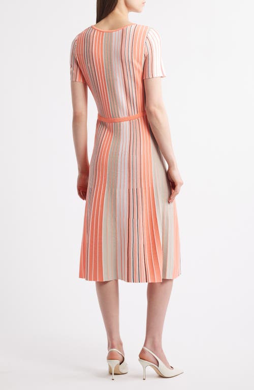 Ming Wang Multi Stripe Soft Knit Fit & Flare Dress In Orange Burst/limestone Multi