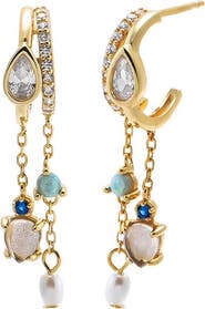 BY ADINA EDEN Mixed Stone Turquoise Charm Drop Earring