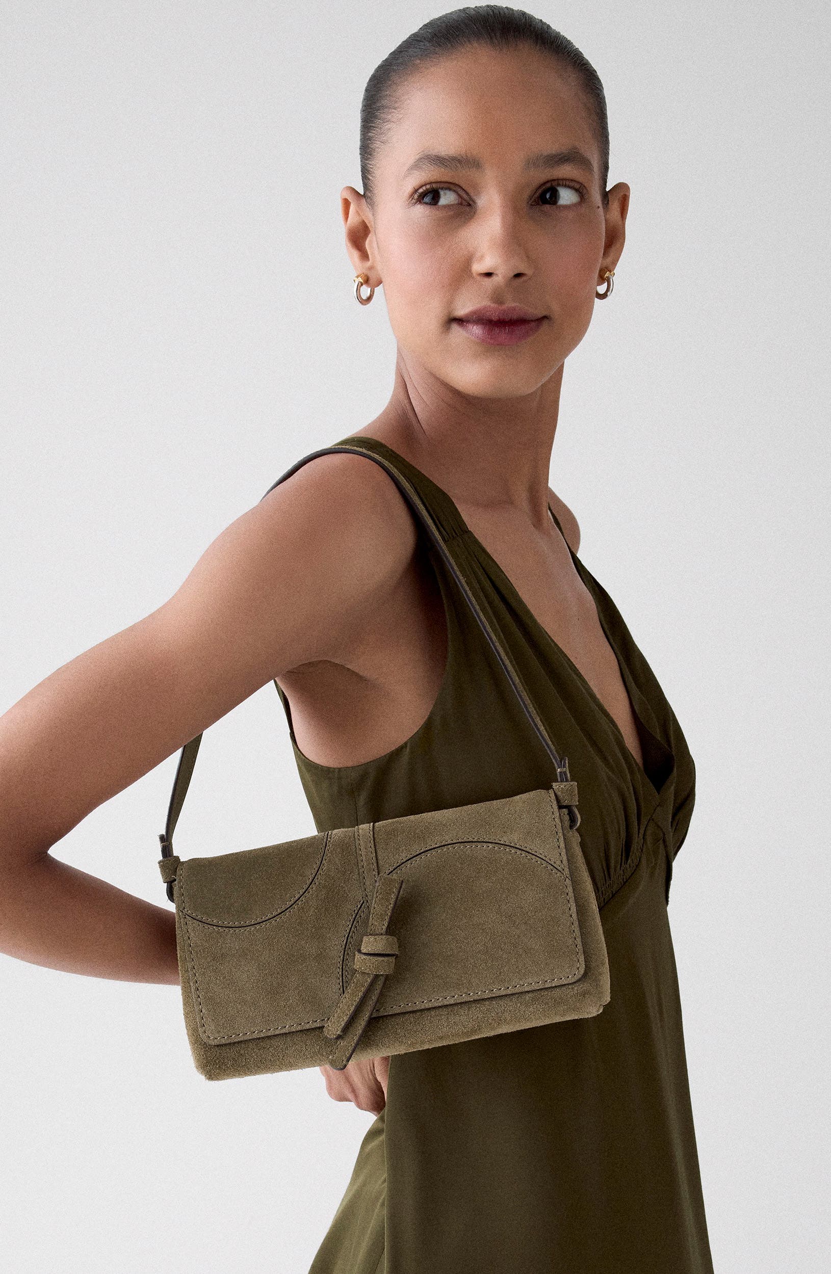 Loop Dot Patchwork Suede Small Shoulder Bag, Alternate, color, DRIFTWOOD
