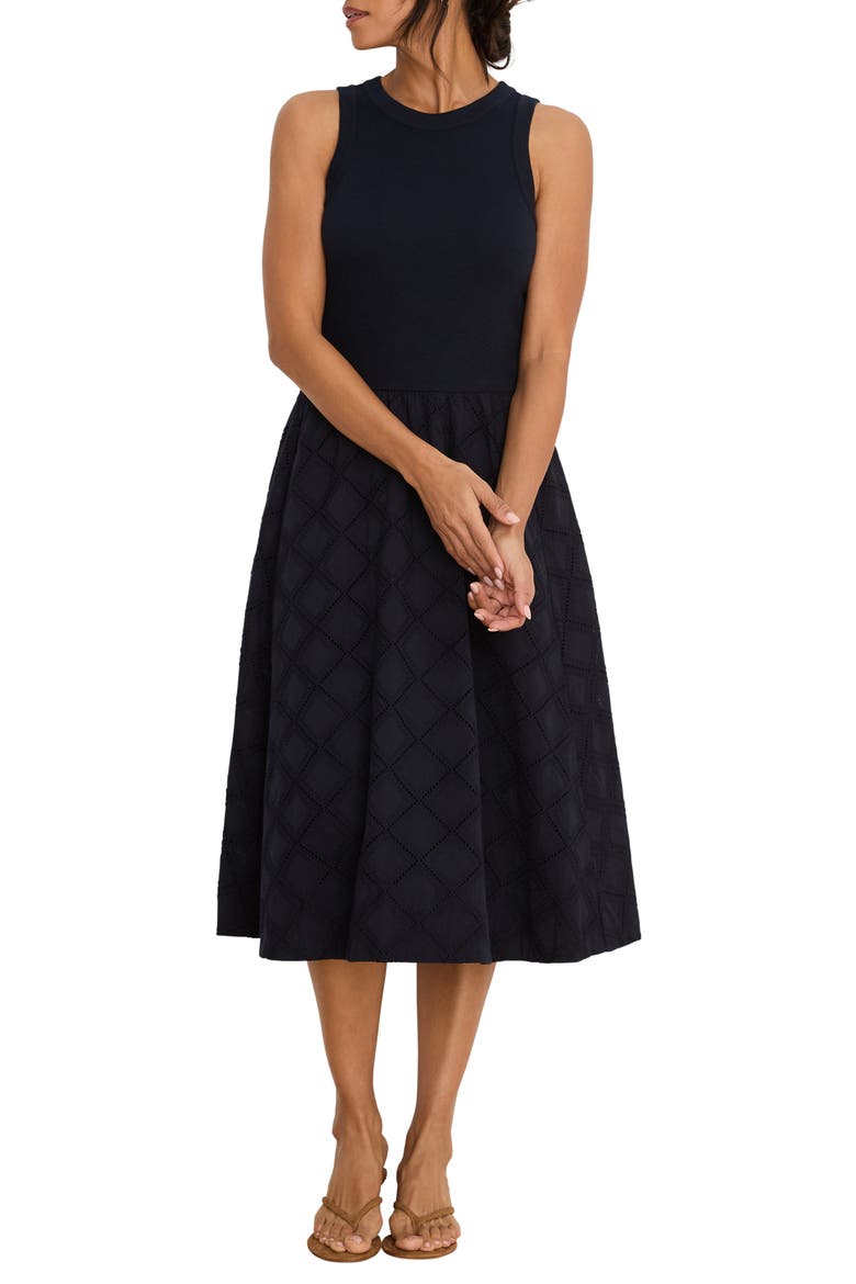 Sofia Diamond Eyelet Midi Dress, Main, color, DARK INDIGO