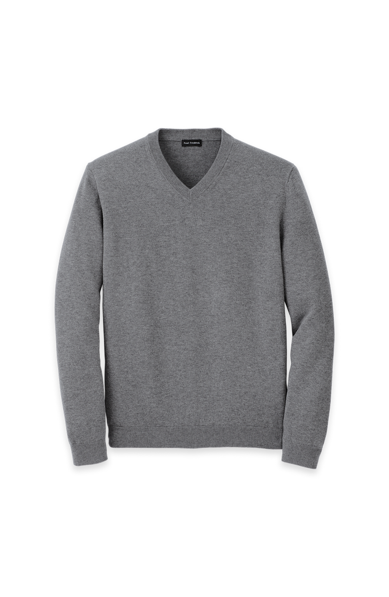 Paul Fredrick Supima Cotton V-neck Sweater, Main, color, Medium Grey