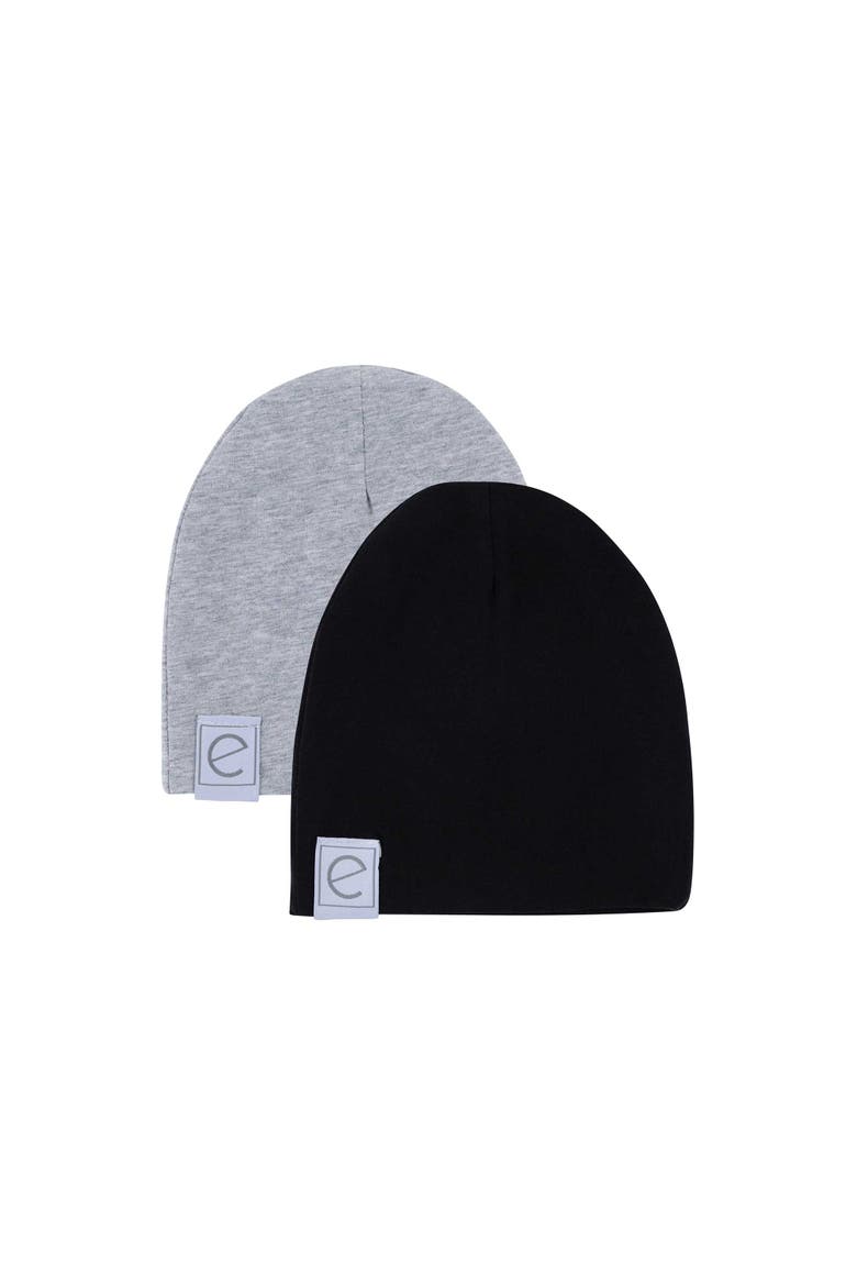 Jersey Cotton Baby Beanie Hat Set 2-Pack, Main, color, Heather Grey & Black