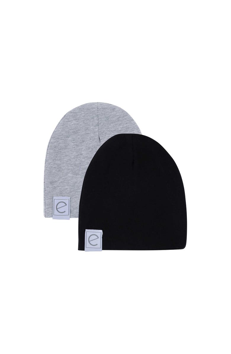 Ely's & Co. Jersey Cotton Baby Beanie Hat Set 2-Pack, Main, color, Heather Grey & Black