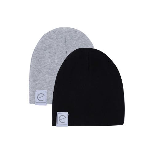 Ely's & Co. Jersey Cotton Baby Beanie Hat Set 2-pack In Heather Grey & Black