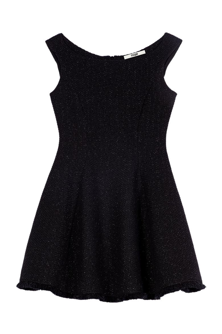 Short fringed tweed dress, Alternate, color, Black