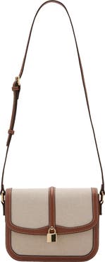 MANGO Contrasting Canvas & Faux Leather Shoulder Bag