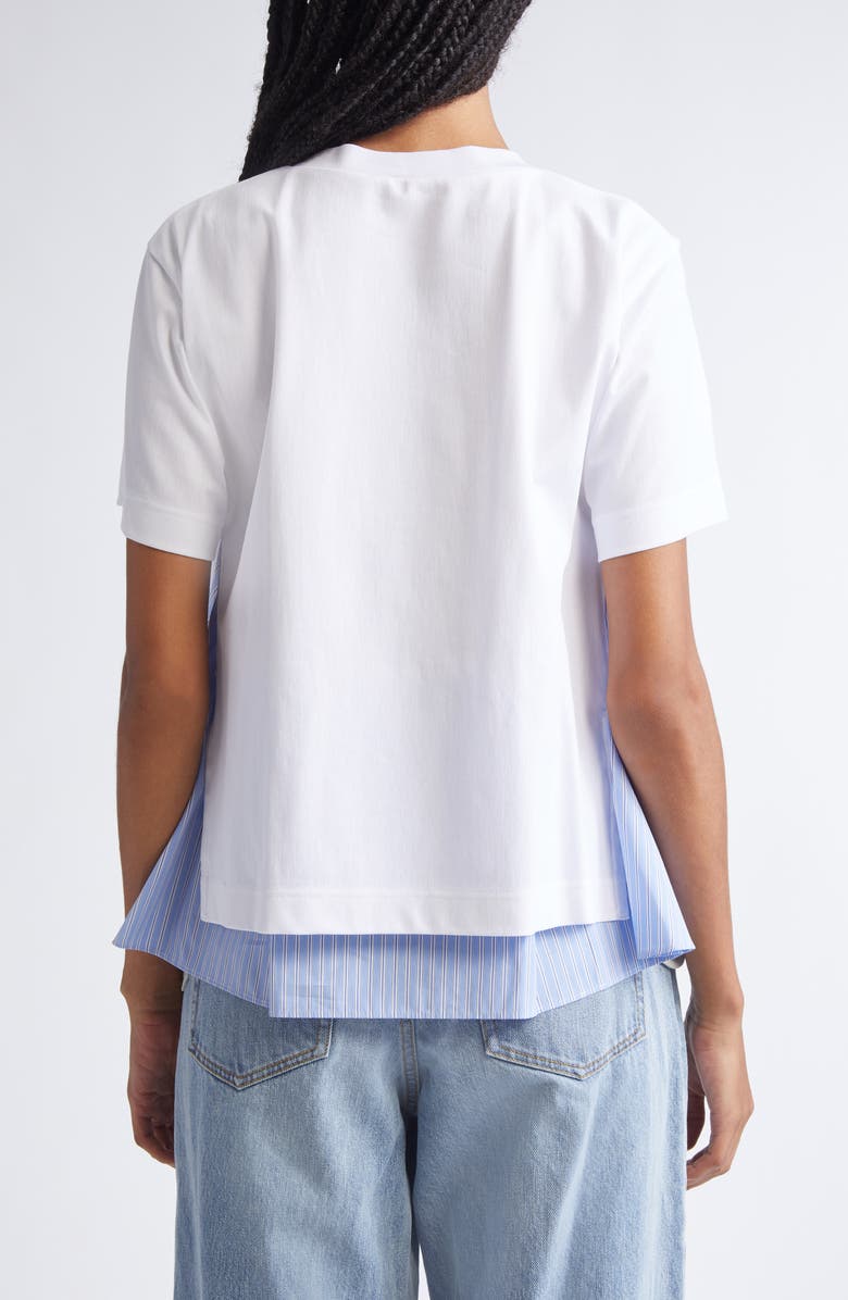 Sacai Mixed Media Jersey & Poplin Pocket T-Shirt, Alternate, color, White/ Light Blue Stripe