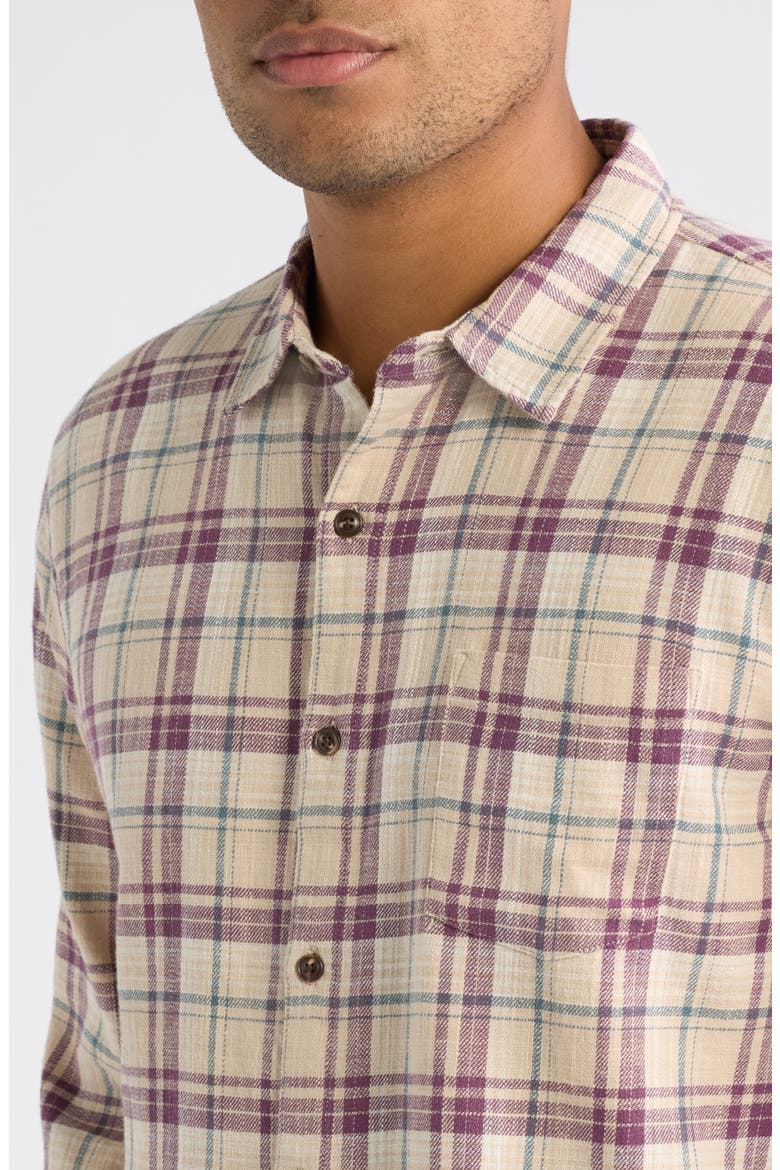 Slim Fit Plaid Stretch Selvedge Button-Up Shirt, Alternate, color, GREEN/ PURPLE MULTI PLAID