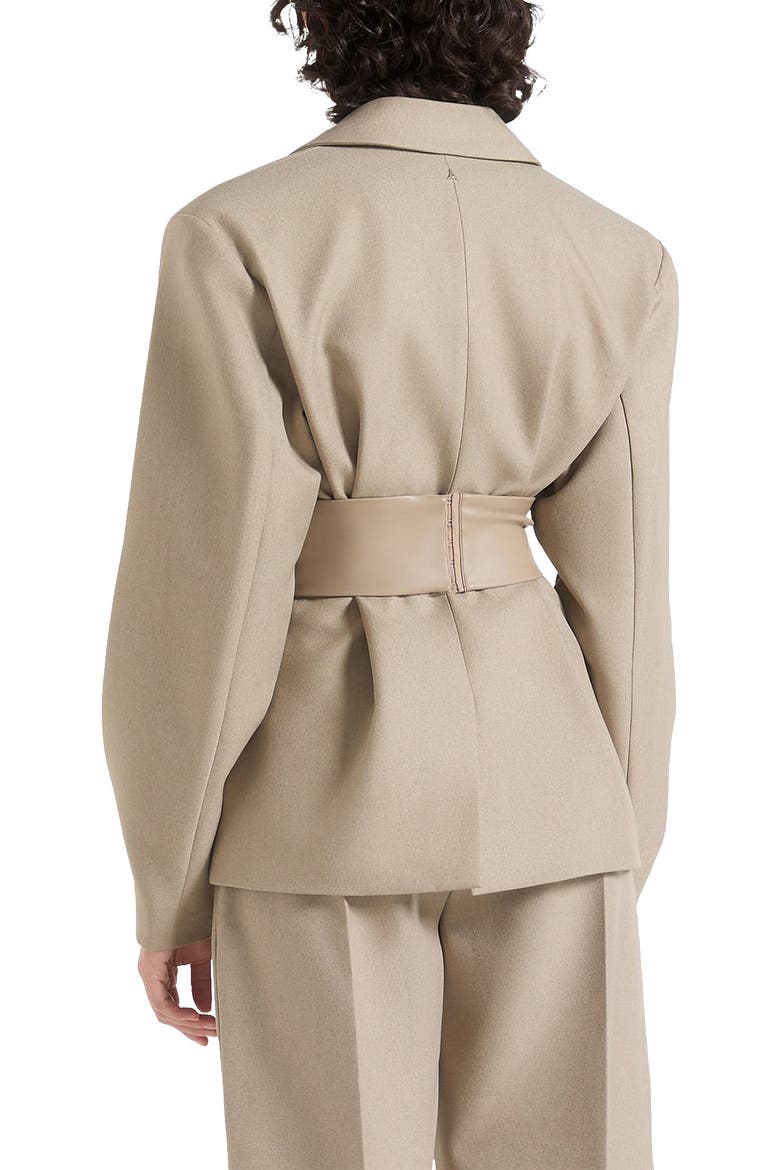Marie Twist Sleeve Tailored Blazer with Belt, Alternate, color, Taupe